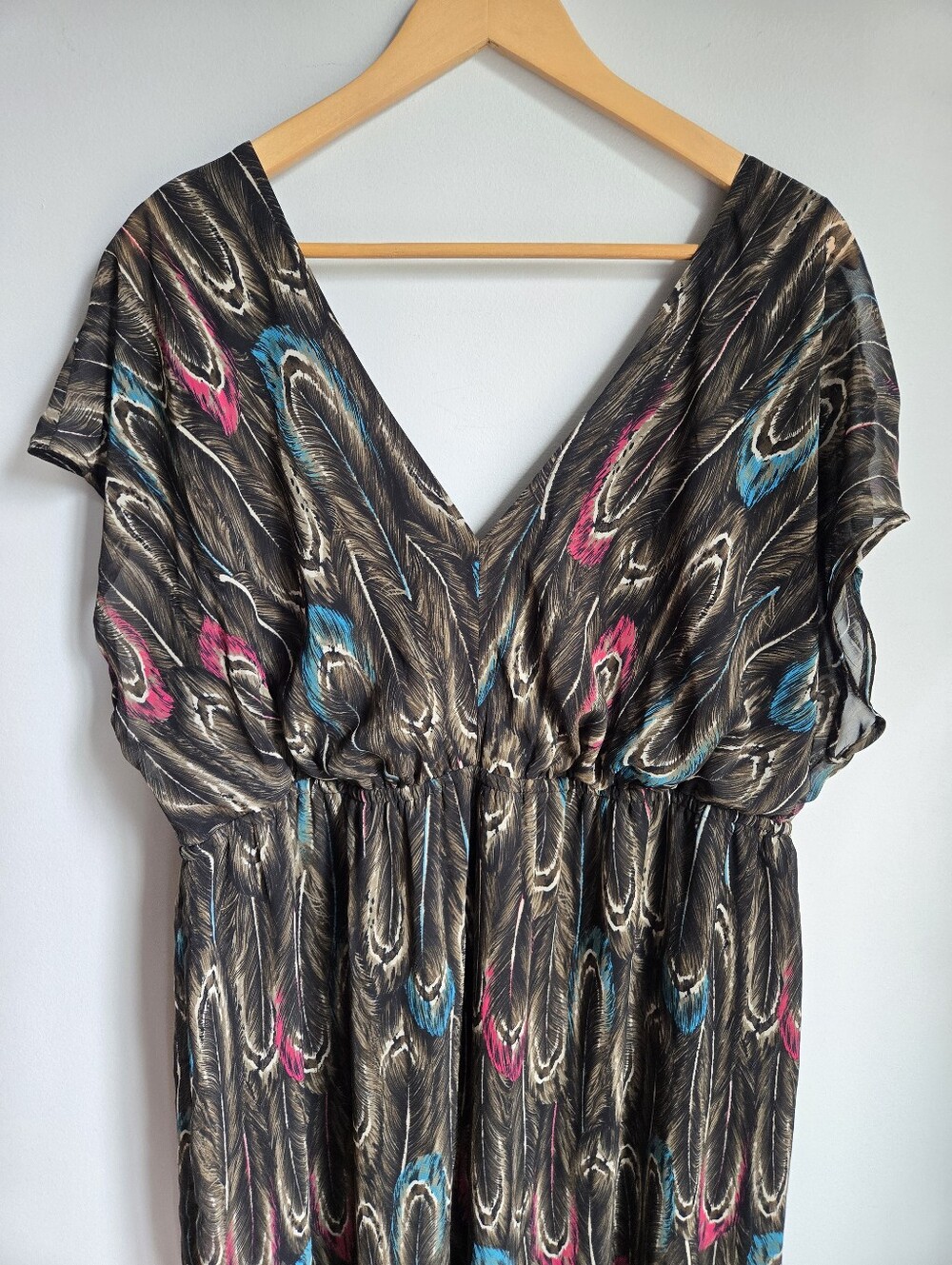LANE BRYANT Brown Maxi Dress with Pink and Blue Accents